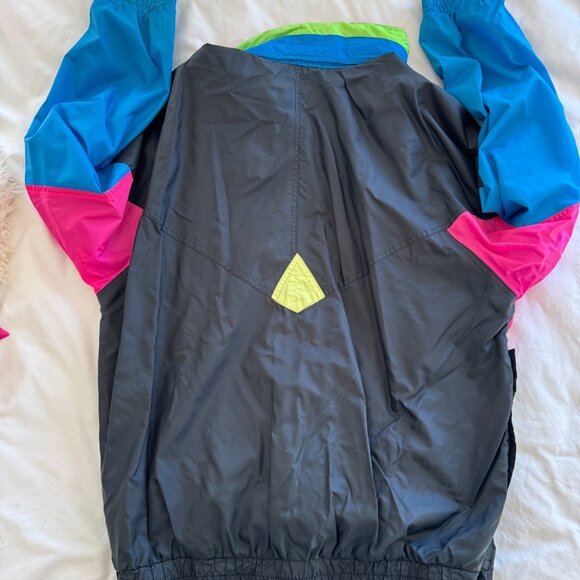 Retro Vintage 80s Windbreaker Jacket XL with Hidden Hood and Pockets! - Picture 2 of 4